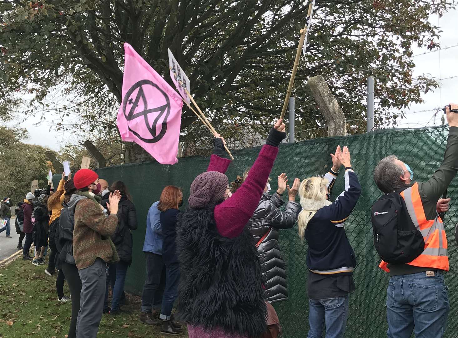 Pro-migrant demonstrators outside Napier Barracks in Folkestone, Kent (Michael Drummond/PA)