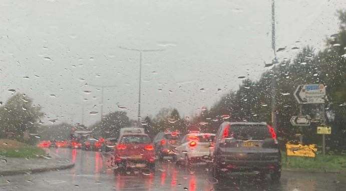 Traffic building on the A20 roundabout just past the Mercure Maidstone Great Danes Hotel