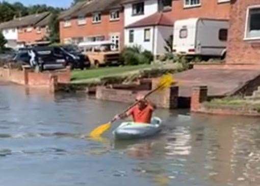 One canoeist took advantage of the floodwater