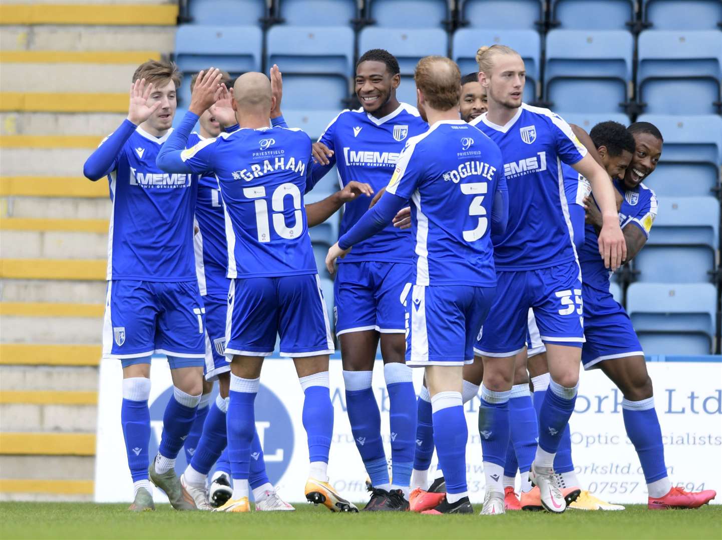 Gillingham celebrate their opening goal against Oxford United Picture: Barry Goodwin