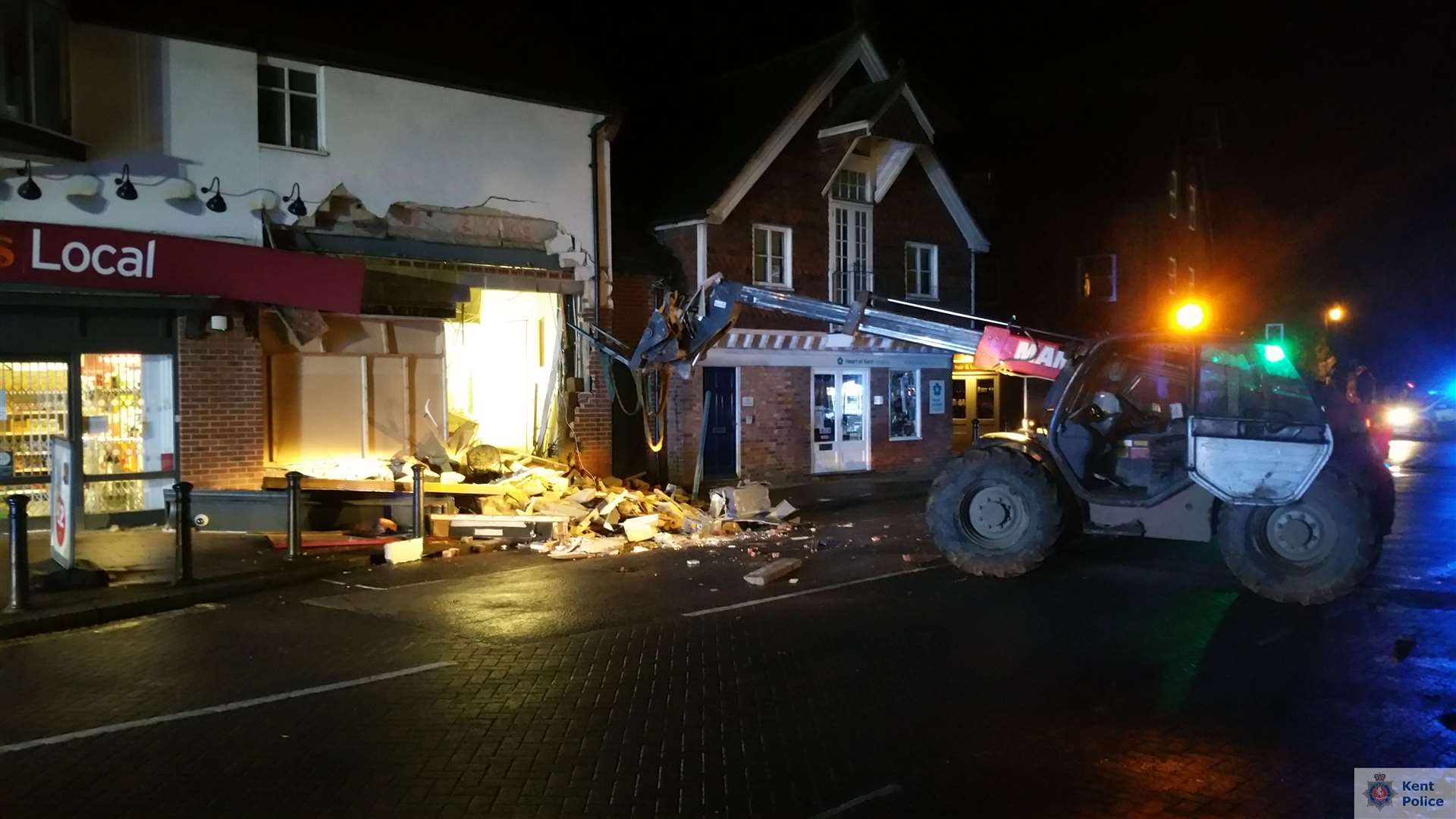 A large industrial vehicle was used to rip the cash machine out of the wall in Sainsburys Local, Headcorn