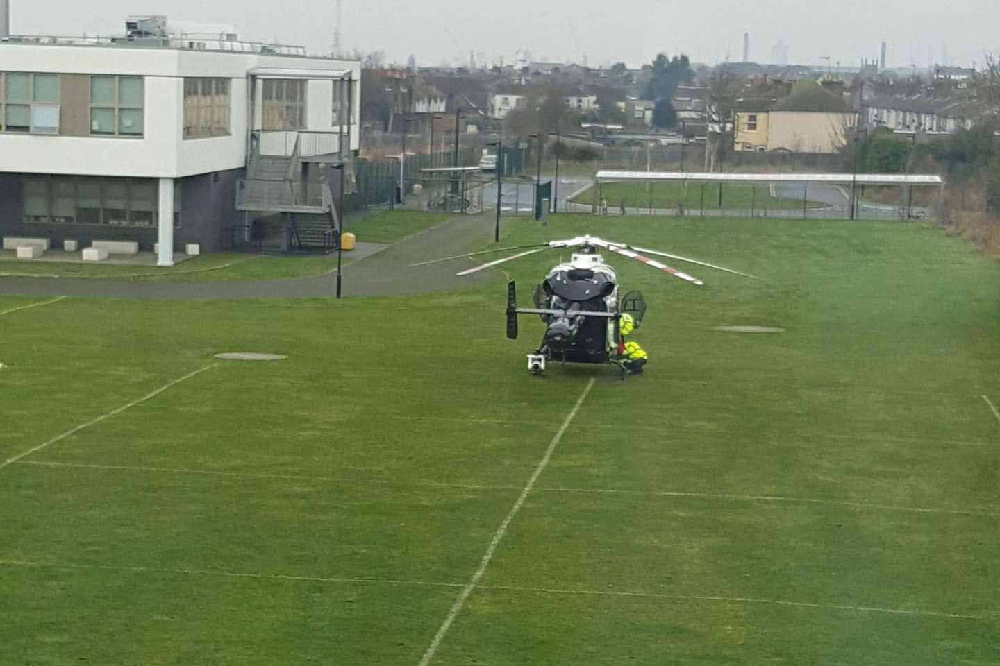 The air ambulance in the Isle of Sheppey Academy's field. Picture: Kirsty Elmes