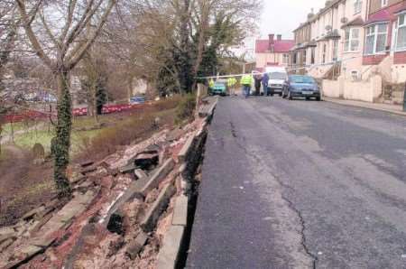 "Earthquake zone" - the collapsed wall in Church Terrace, Luton