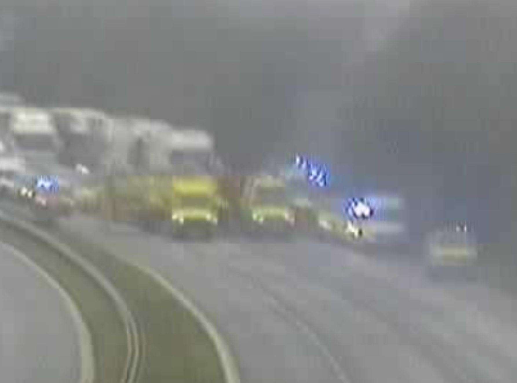 The M20 is shut between junctions 10a and 11 following a crash. Picture KCC Highways