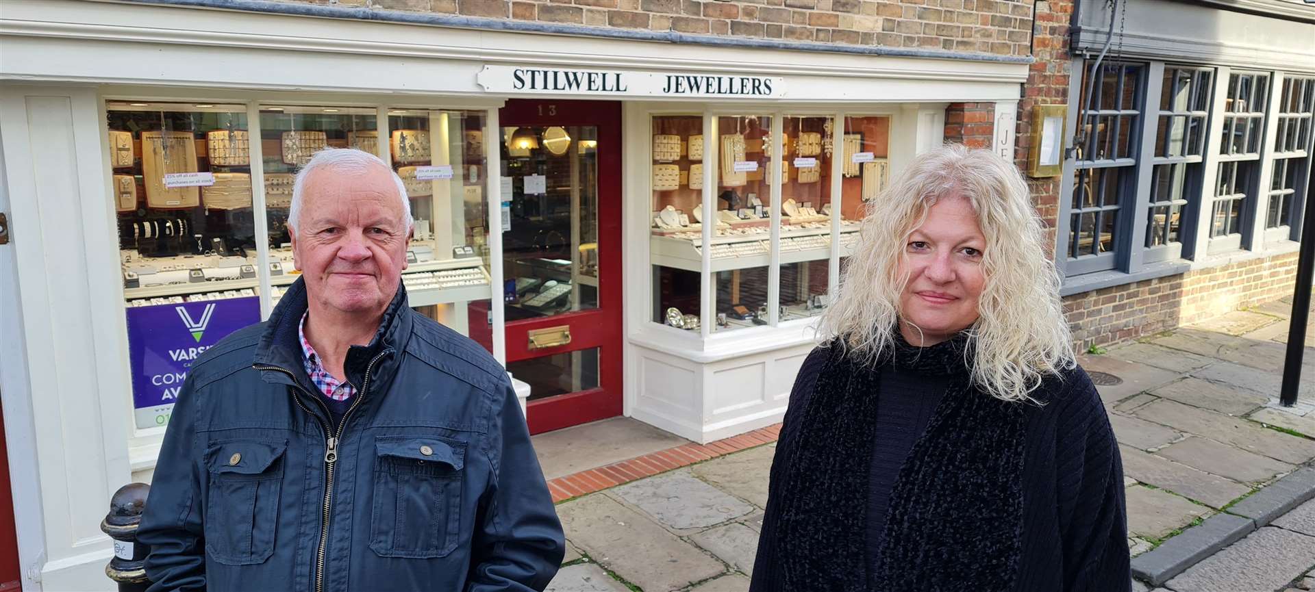 Michael and Charlotte Stilwell outside the family jewellery business