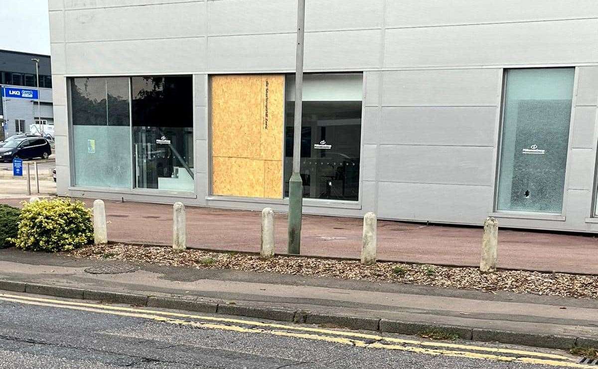 A number of windows were targeted at the former car dealership in Maidstone. Picture: Sandy Turner