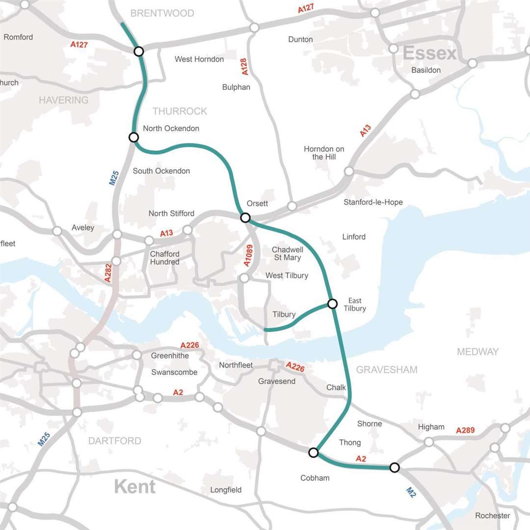 The route the Lower Thames Crossing will take