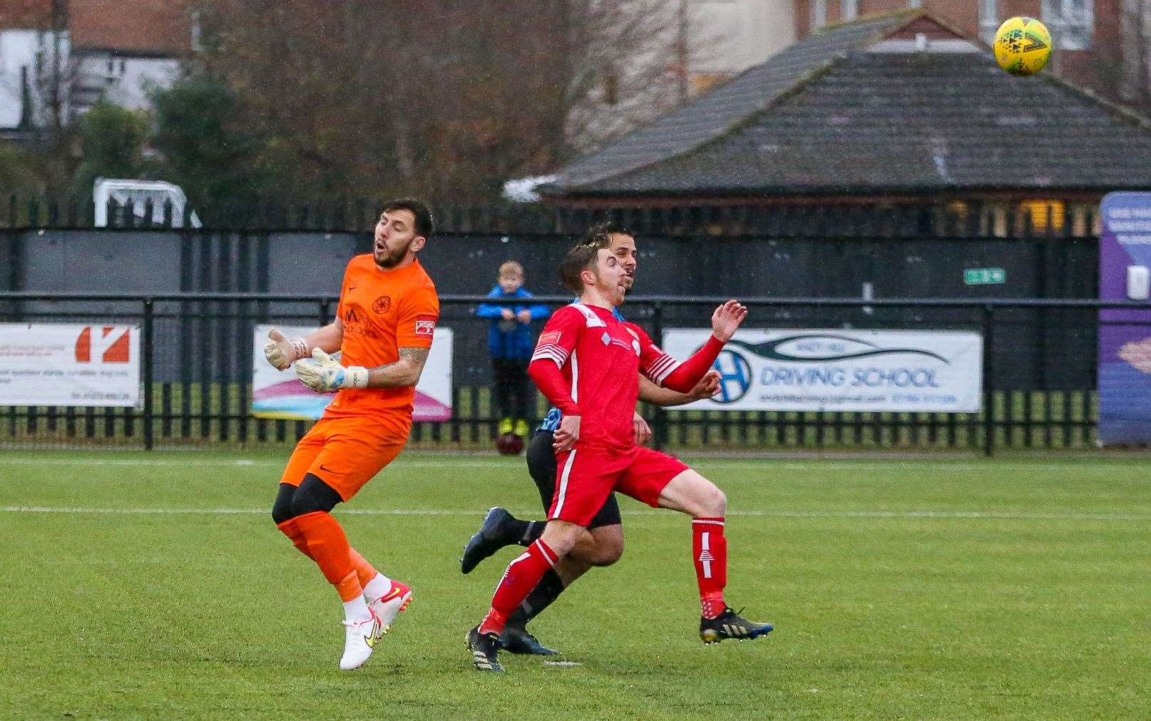 Jake Mackenzie lobs the ball in to score the only goal in Whitstable's 1-0 victory at Sevenoaks. Picture: Les Biggs