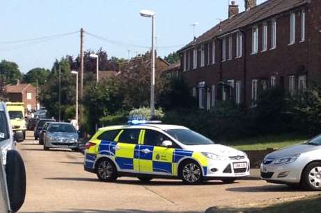 Police and ambulance crews in Brabourne Avenue, Twydall. Photo: Darryl Weet