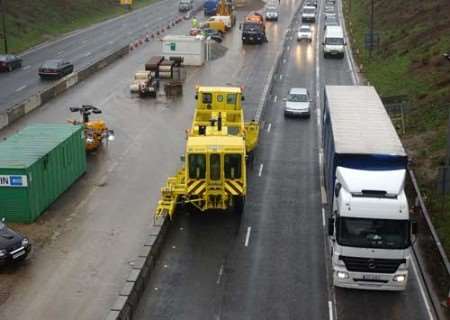 The Quick Moveable Barrier machine in action on the A2 near Dartford. Picture: JIM RANTELL
