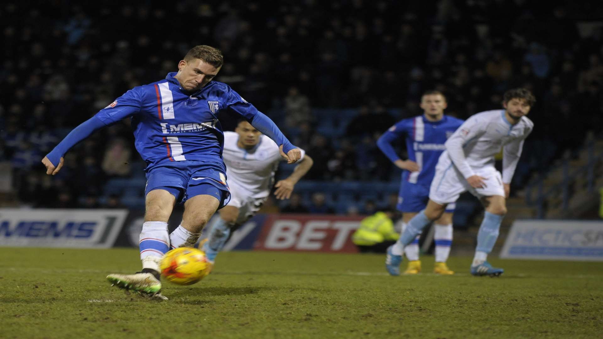 Cody McDonald scores to put Gills 2-1 up against Coventry Picture: Barry Goodwin