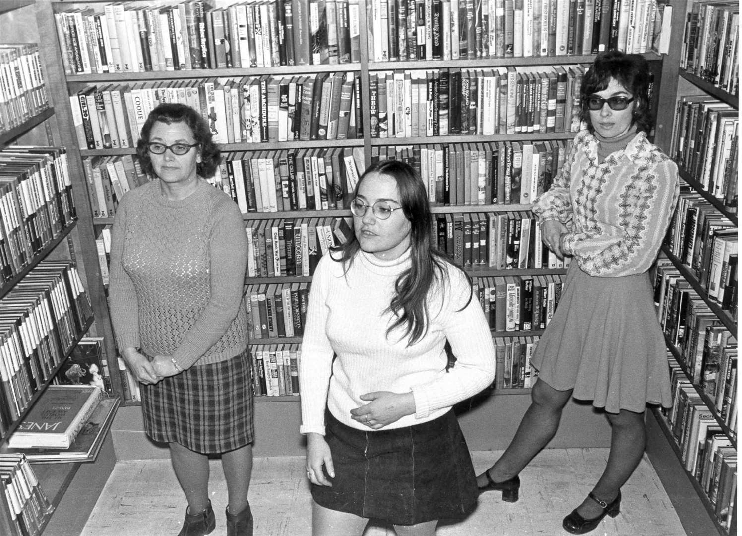 Inside Staplehurst Library in February 1974 - the three librarians are Joan Hartly, left, with Ann Waters and Georgina Coleman