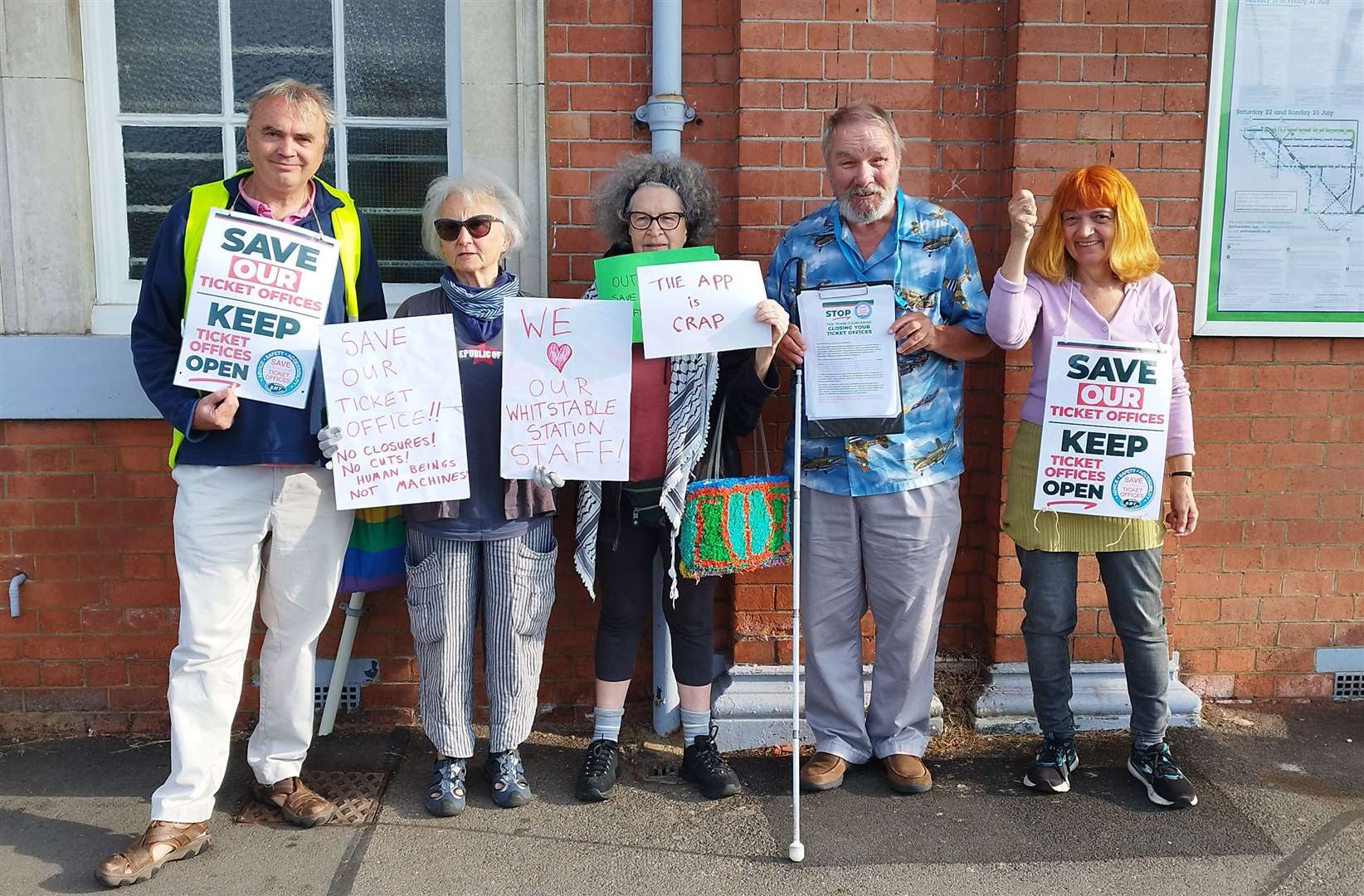 A protest against ticket office closures at Whitstable station this week