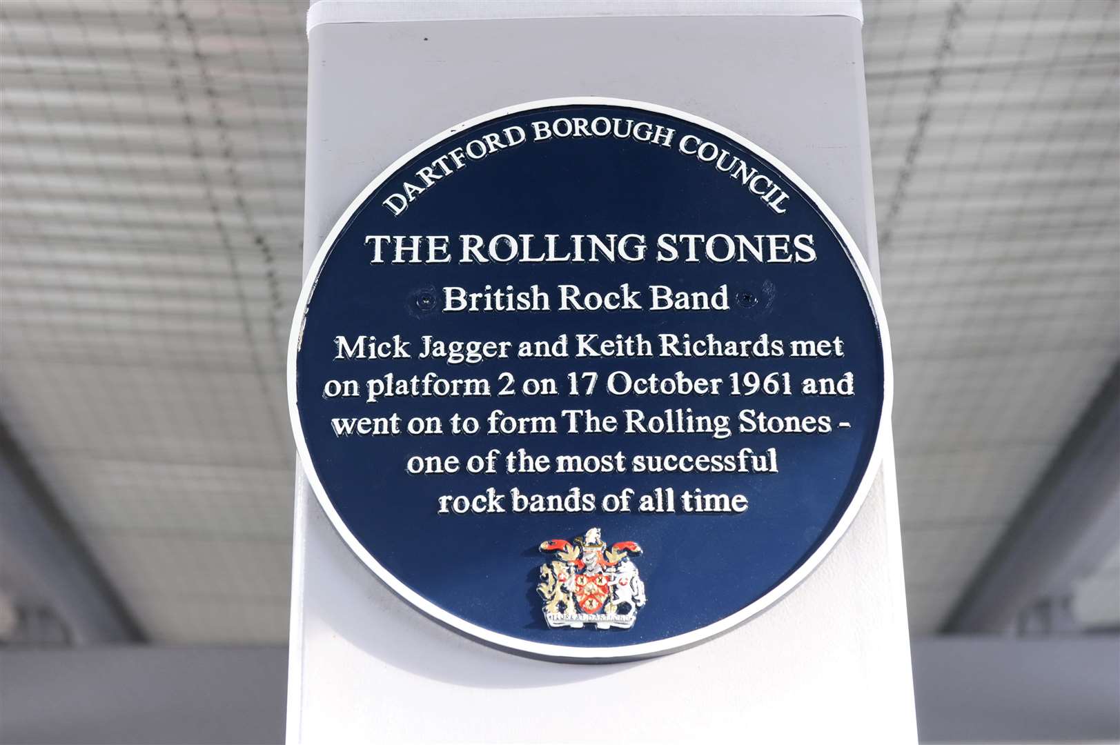 The blue plaque at Dartford Railway Station marks where Mick Jagger and Keith Richards met before going on to join the Rolling Stones