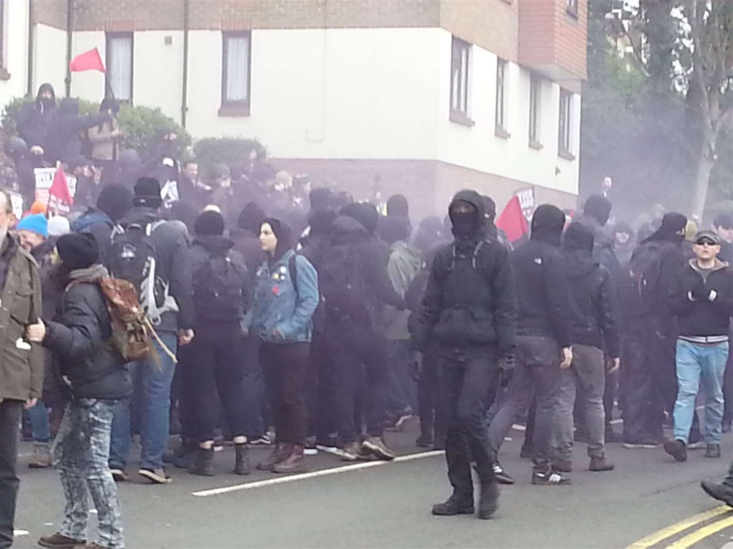 Left wingers gathered in Folkestone Road, Dover, just before stones were thrown, January 30, 2016. Picture: Sam Lennon