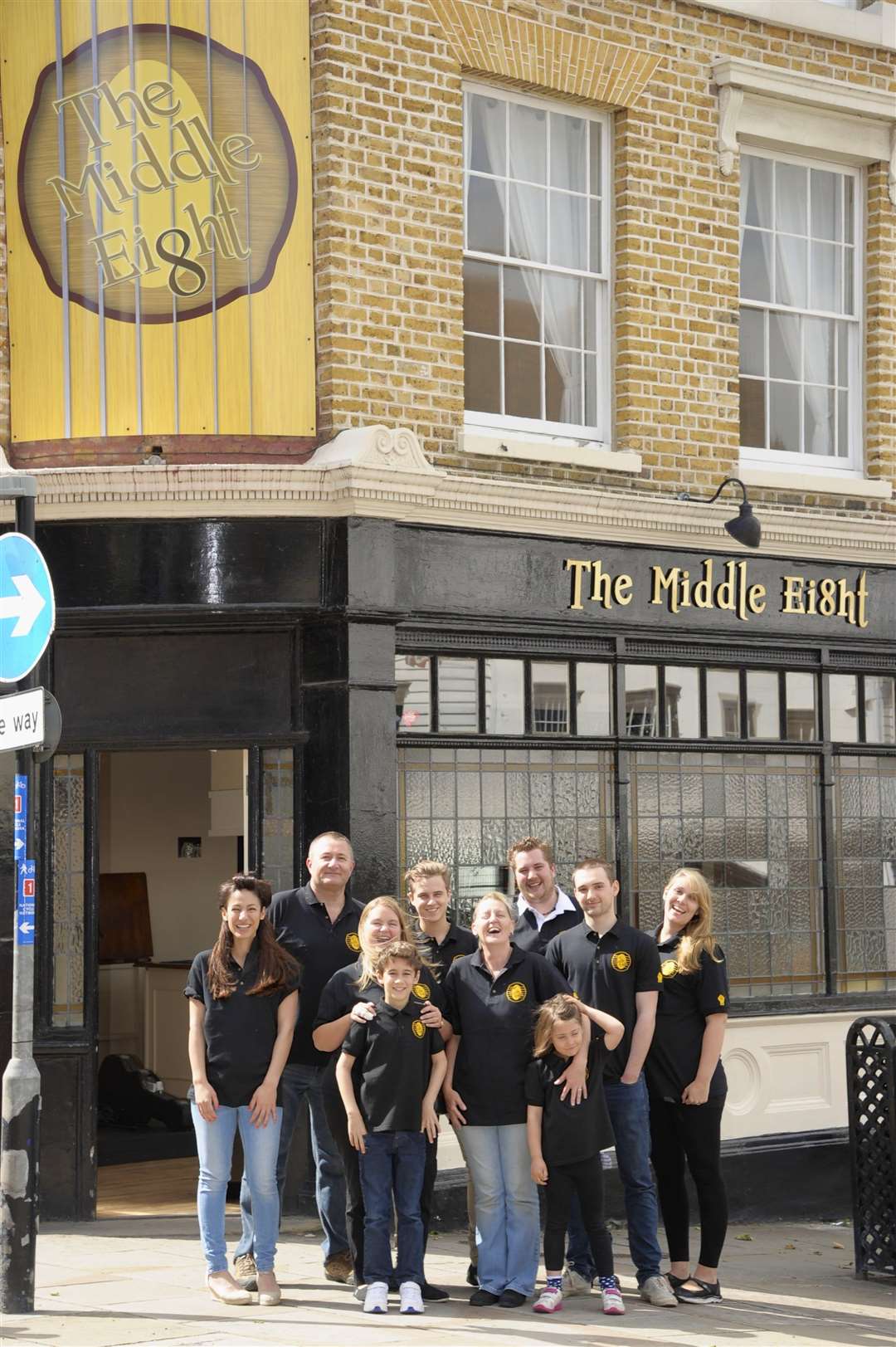 Staff and owners, gathered before the grand opening of the Middle Ei8ht (correct) pub, Town Pier, Gravesend.Picture: Andy Payton FM2657241 (3346583)