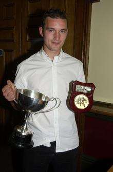 Gillingham striker Danny Kedwell receives his young player of the year award in the Medway Today Sunday League