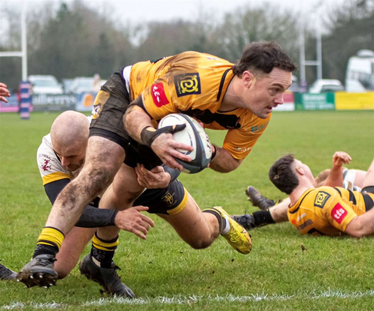 Canterbury's Tom Best going for a try as the city club pushed leaders Esher close earlier this month. Picture: Phillipa Hilton