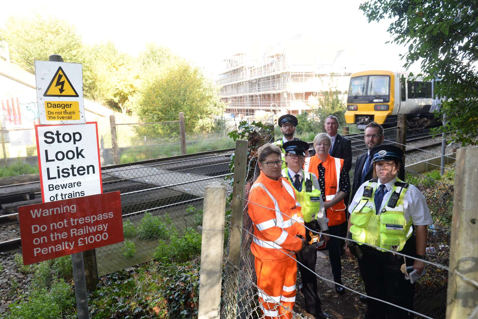 Network Rail and South Eastern Trains staff along with Cllr Mike Whiting at Simpson's Level Crossing , Bobbing . Picture: Chris Davey FM4940173 (51029793)