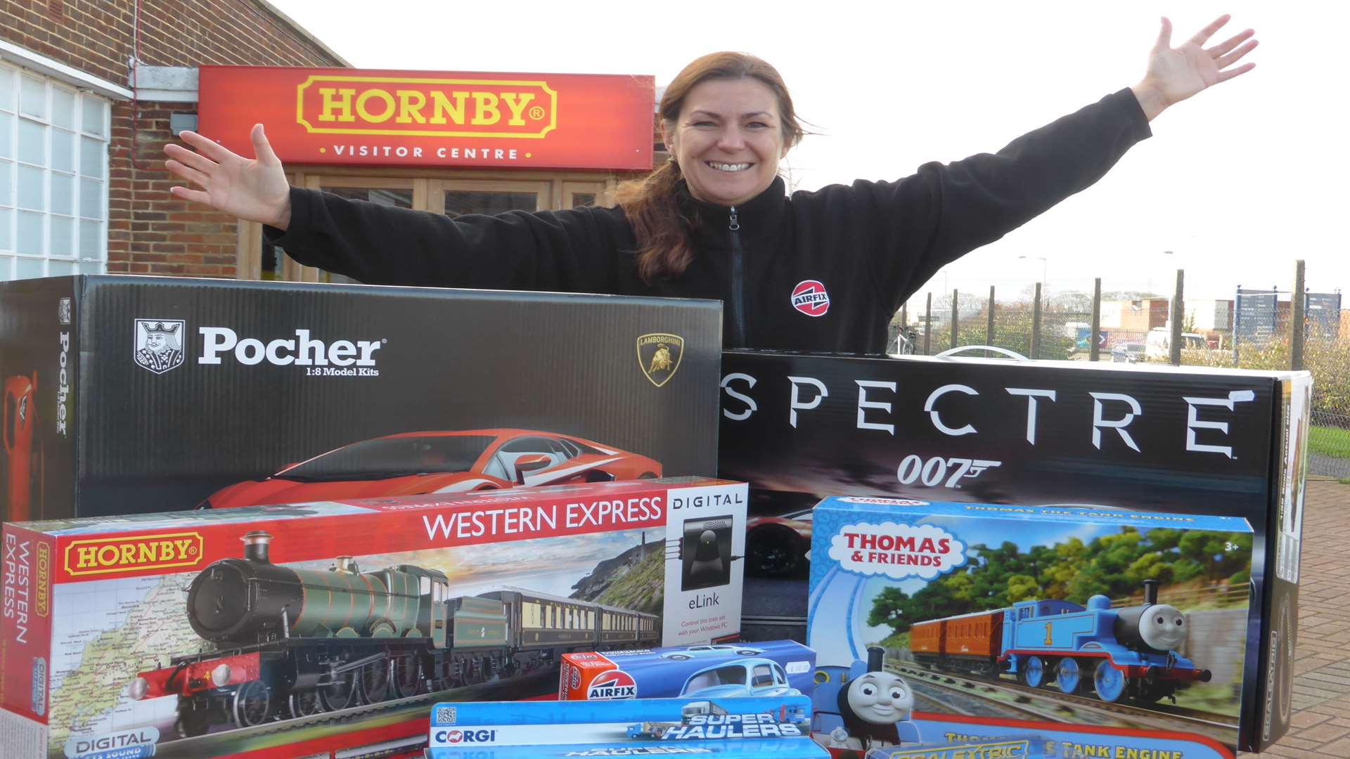 Hornby's Sandie Johnson presents some of the prizes being donated for the KM Big Quiz 2016.