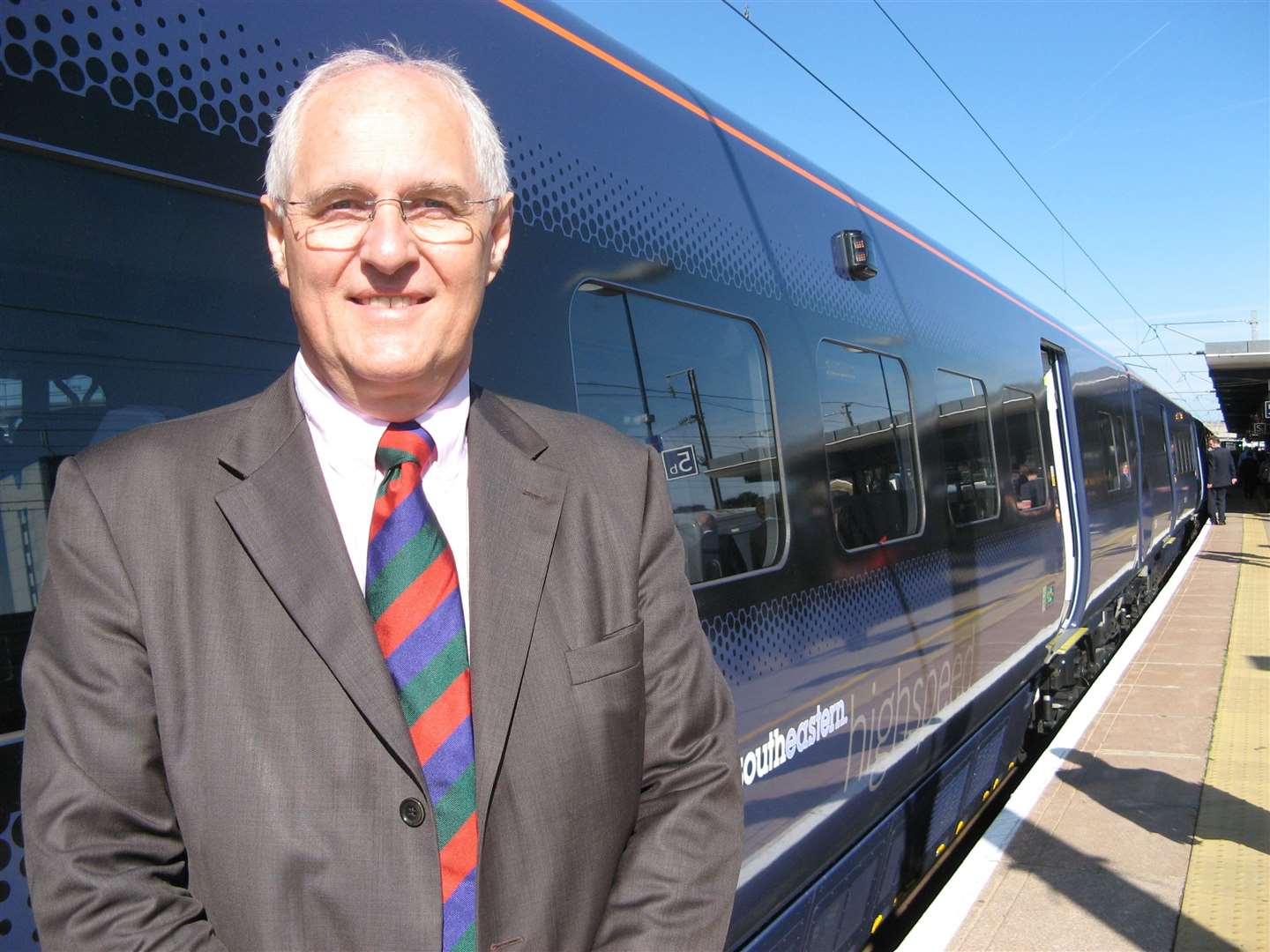 Geoff Miles, chair of SELEP's Kent and Medway Economic Partnership, outside a Javelin high-speed train