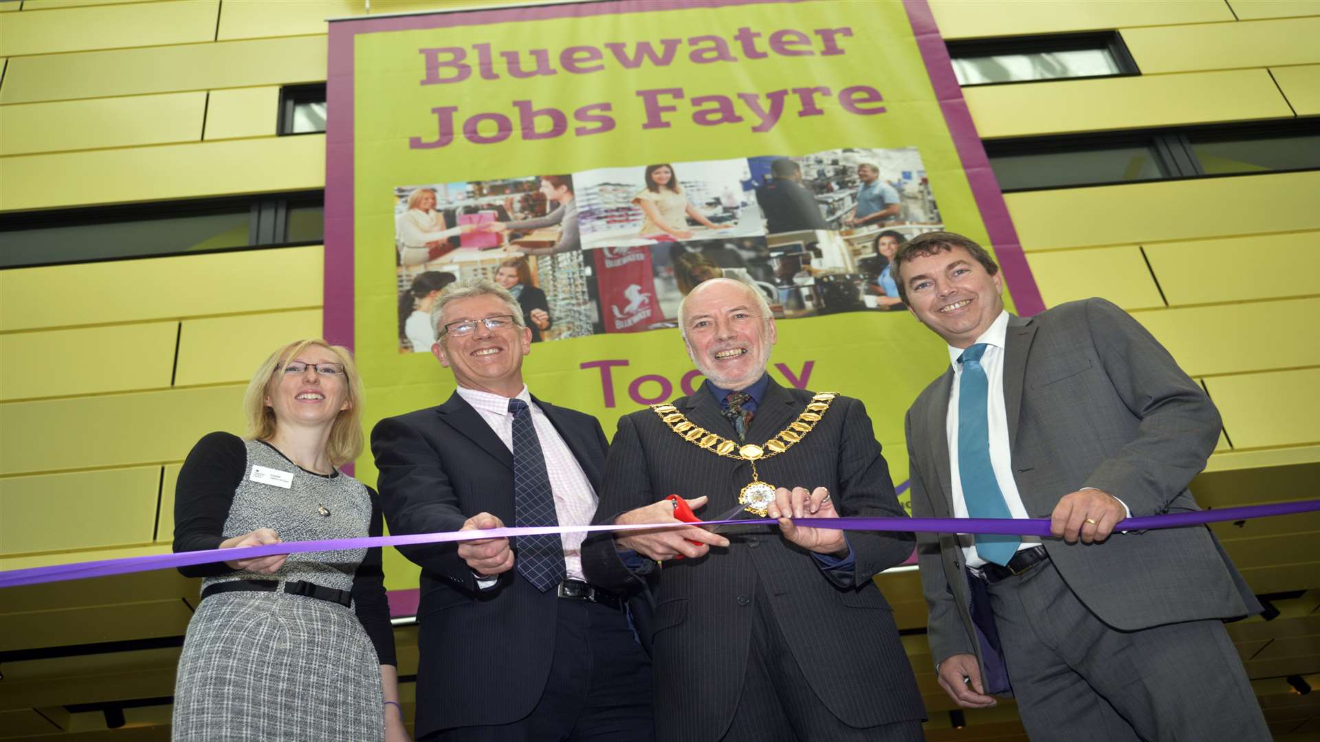 Bluewater jobs fair was opened by, from left, the Department of Work and Pensions' Louise Leighton-McTague, Bluewater’s head of marketing David Wilkinson, Mayor of Dartford Ian Armitt and Dartford MP Gareth Johnson