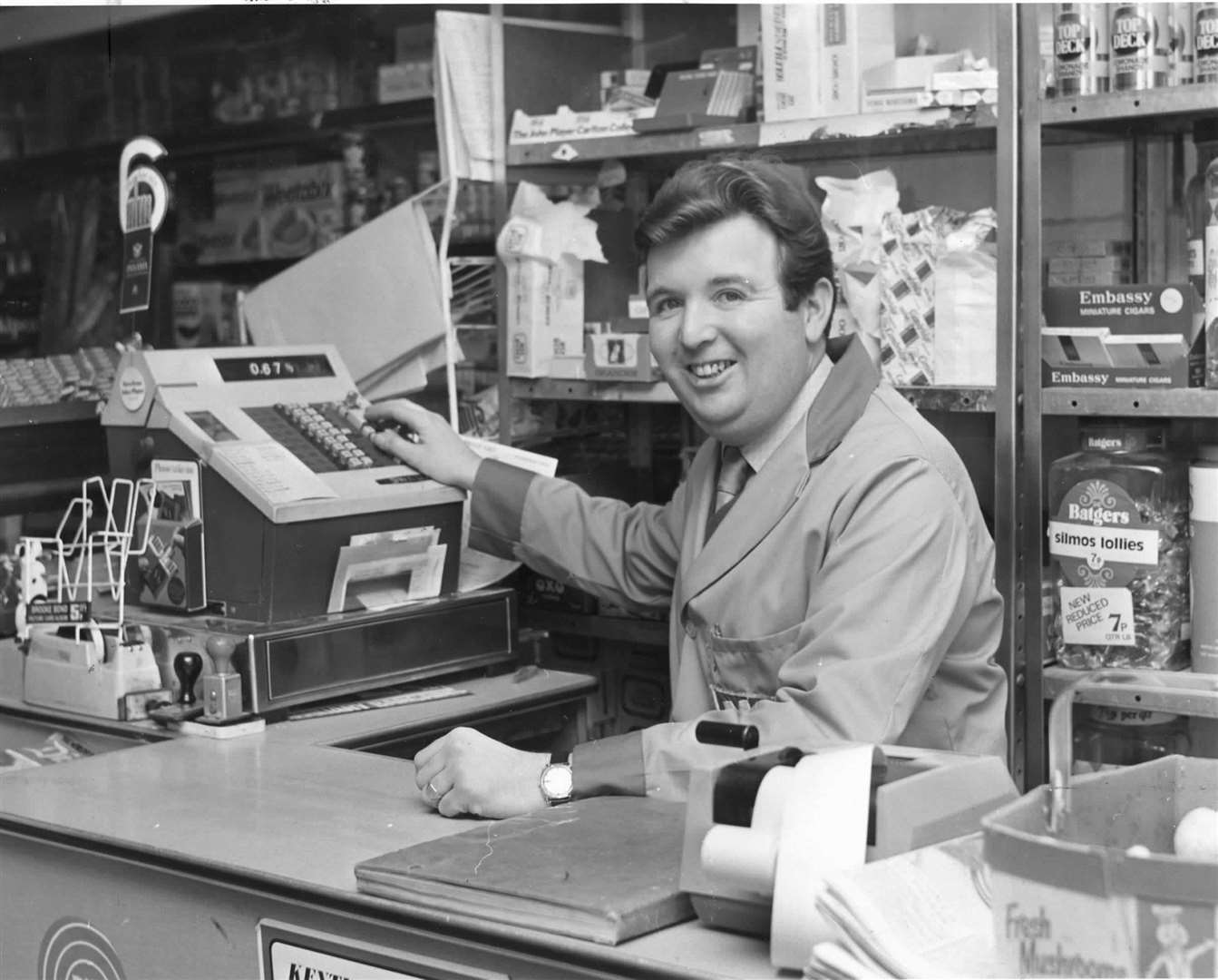 David Wood who ran the village shop and post office in Mersham in 1973