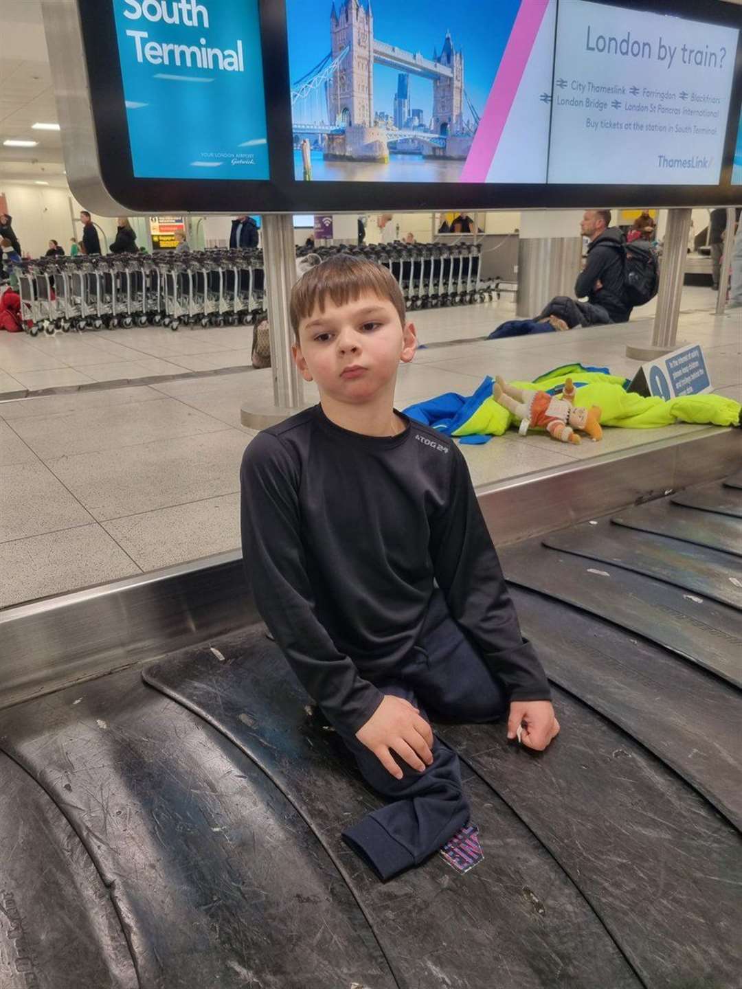 Tony Hudgell, 8, was stranded at Gatwick Airport for five hours when his £6,500 wheelchair was 'twisted and bent' after being left on a plane. Picture: Paula Hudgell