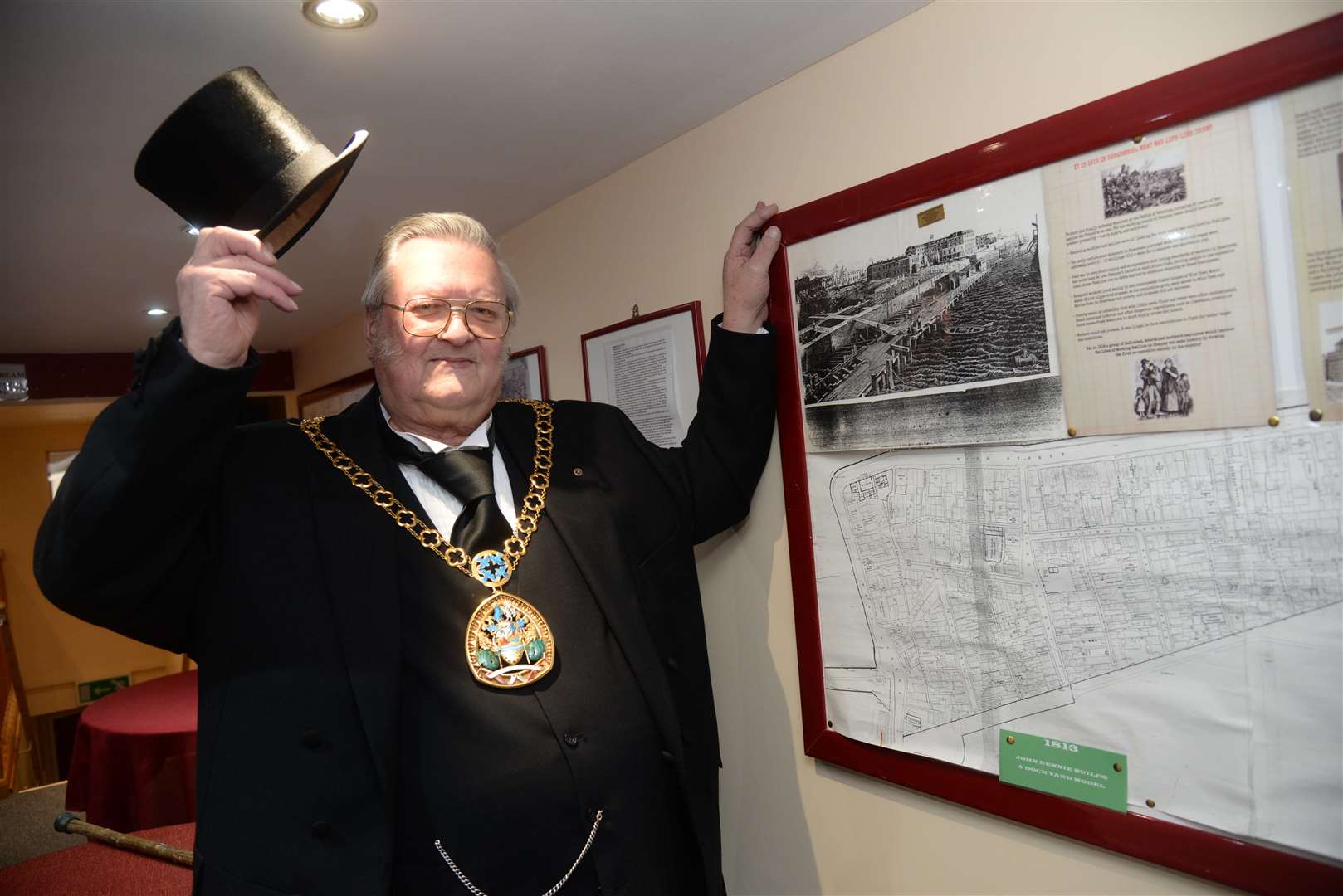 Mayor of Swale Cllr Ken Ingleton at the launch of the Charles Dickens Exhibition at the Criterion Theatre in Blue Town. Picture: Chris Davey