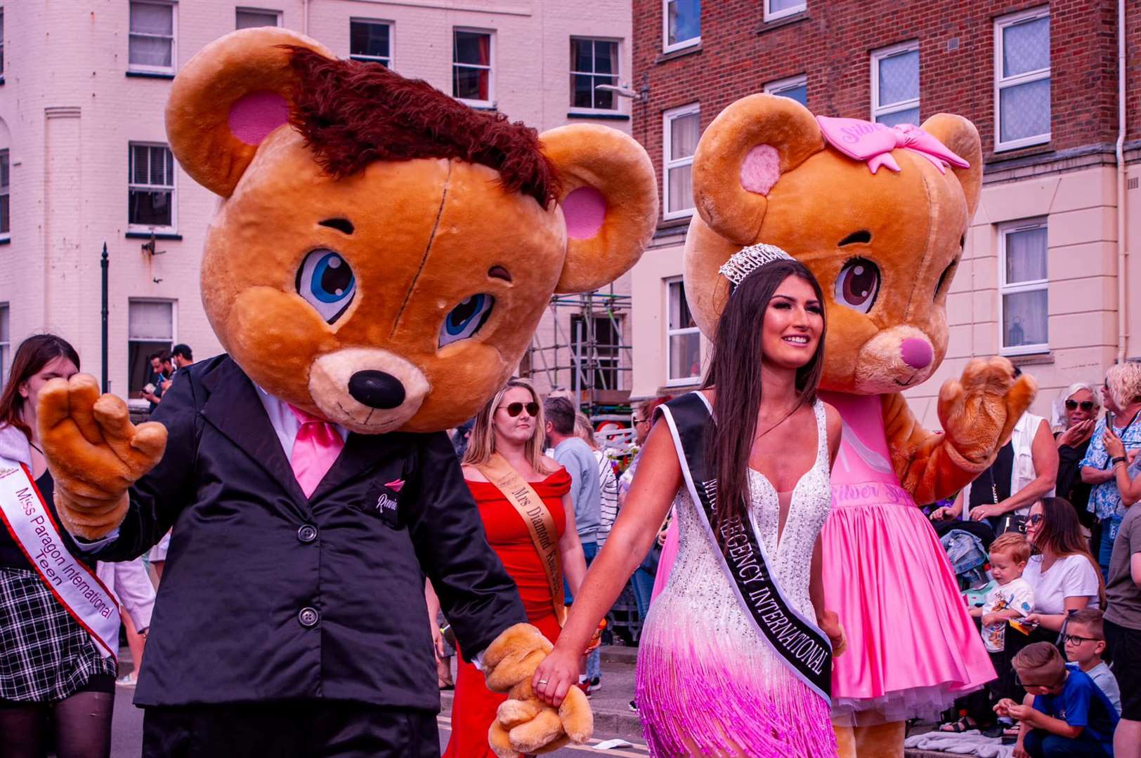 Margate Carnival 2023: Local businesswoman Charlotte Silver with some teddy bear mascots. Picture: Louis Mclaren