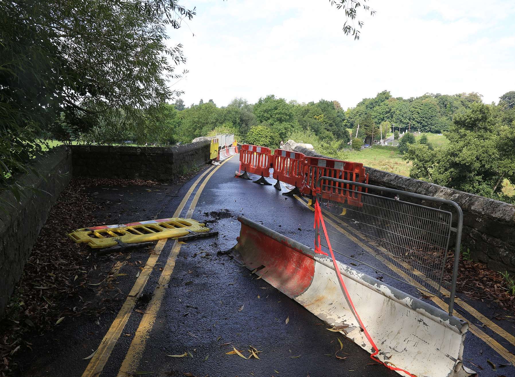 A driver went through temporary barriers set up after Teston Bridge was damaged by an alleged drink driver. Picture by Mike Mahoney