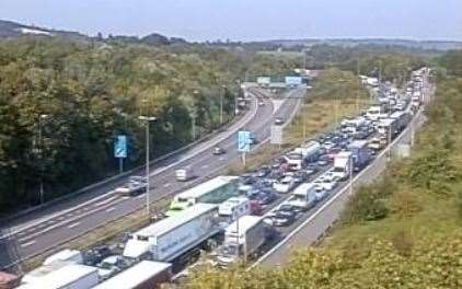 Queues mounting at junction 5. Picture: Highways England