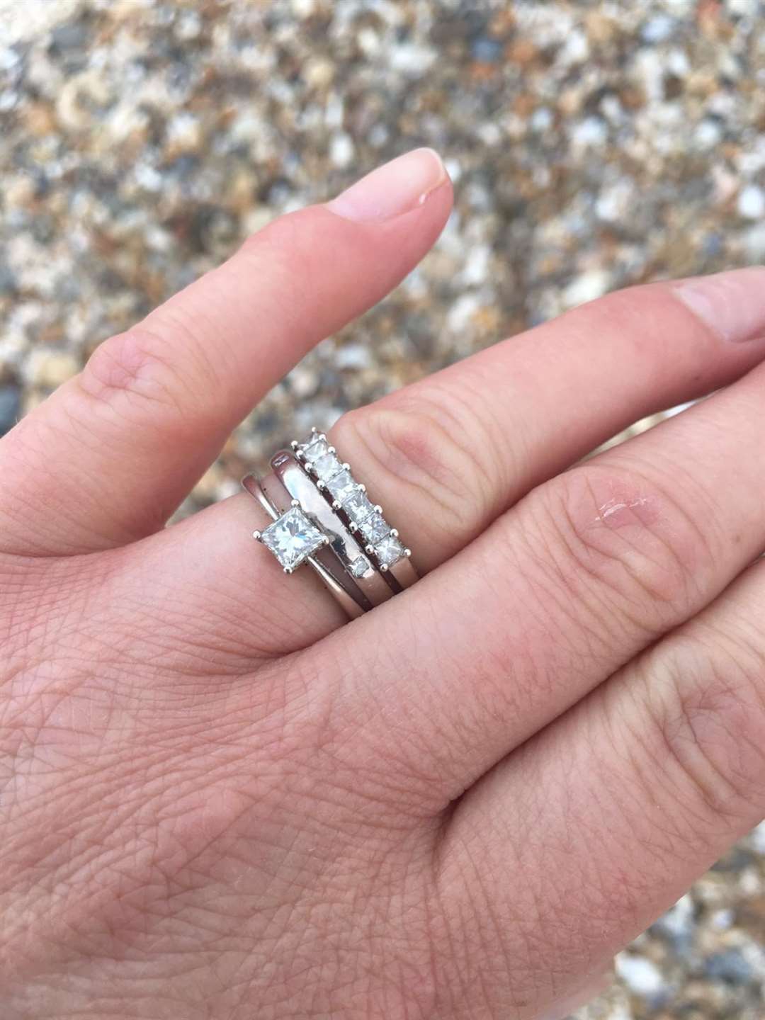The three rings - a wedding, engagement and eternity ring - were recovered from Leysdown beach