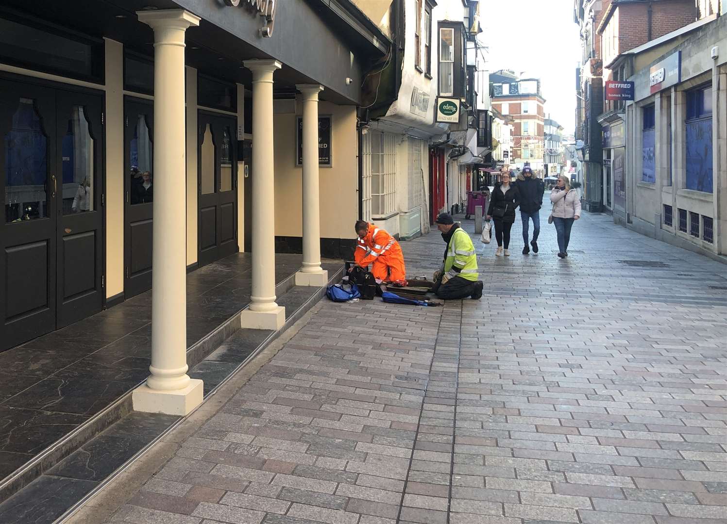 Workmen were seen in Bank Street