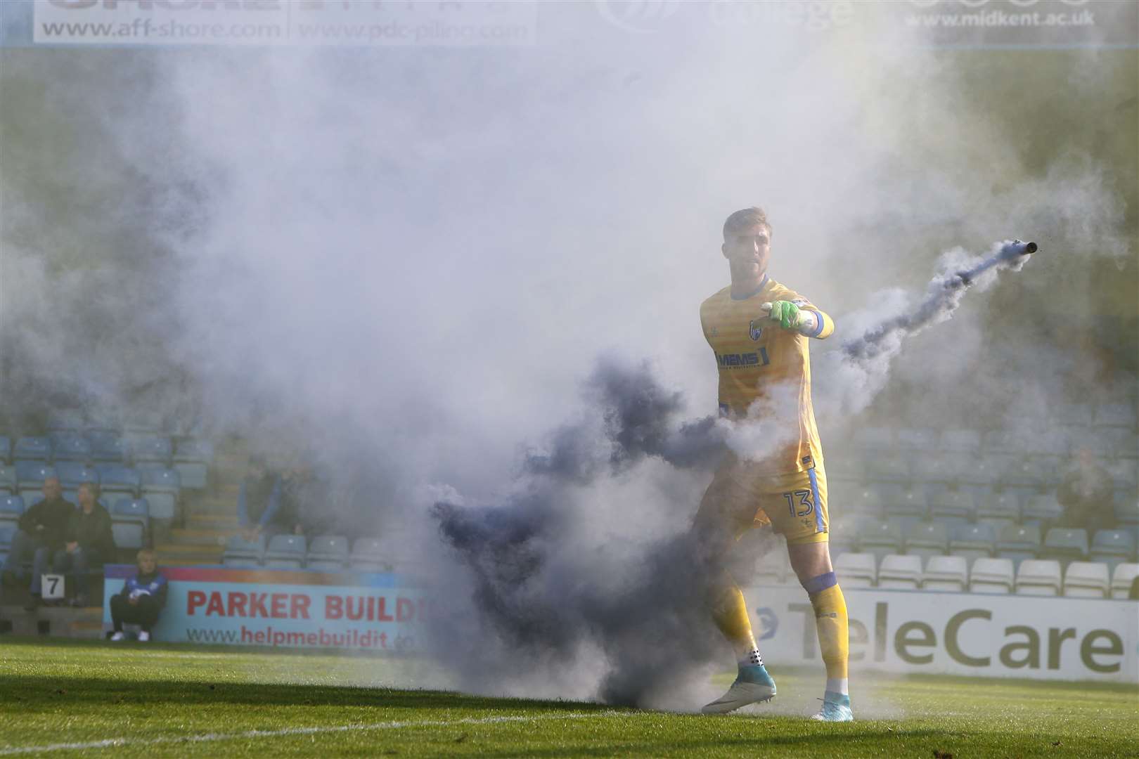 Holy smoke! Tomas Holy has to deal with a flare in a match against Charlton Picture: Andy Jones