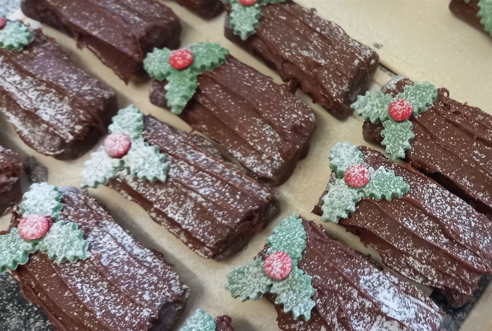 The mini yule logs they created for the boxes
