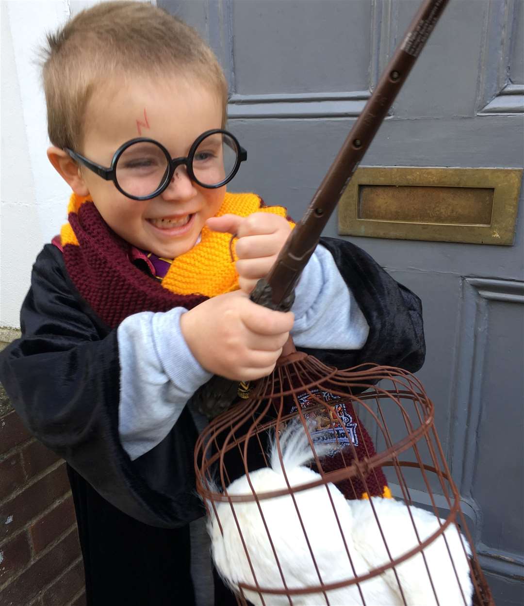 Benjamin Hine, seven, in his Harry Potter costume