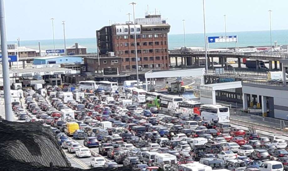 Stock image of traffic queues at the Port of Dover