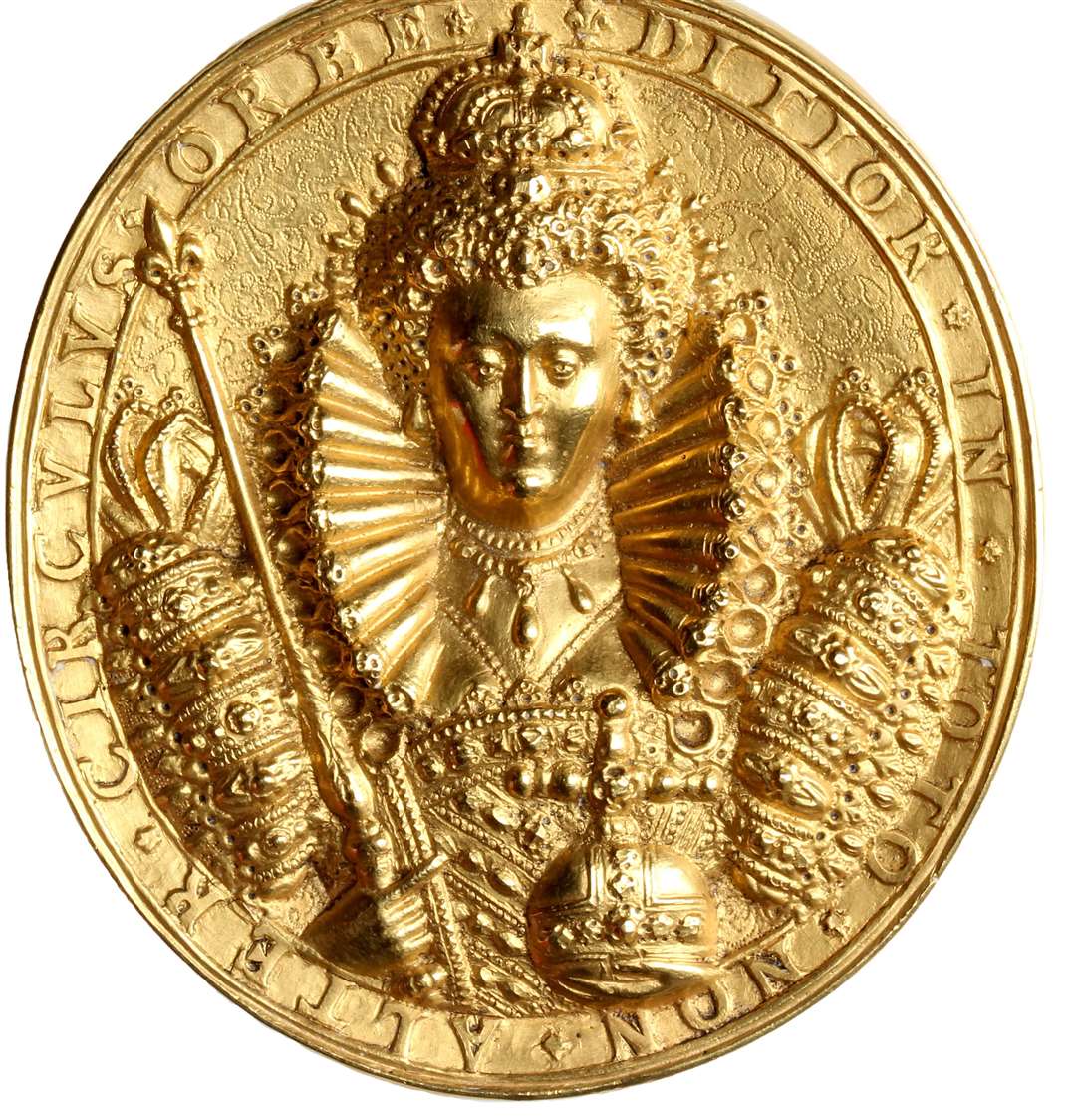 A gold medal showing Elizabeth I commemorating victory over the Spanish Armada