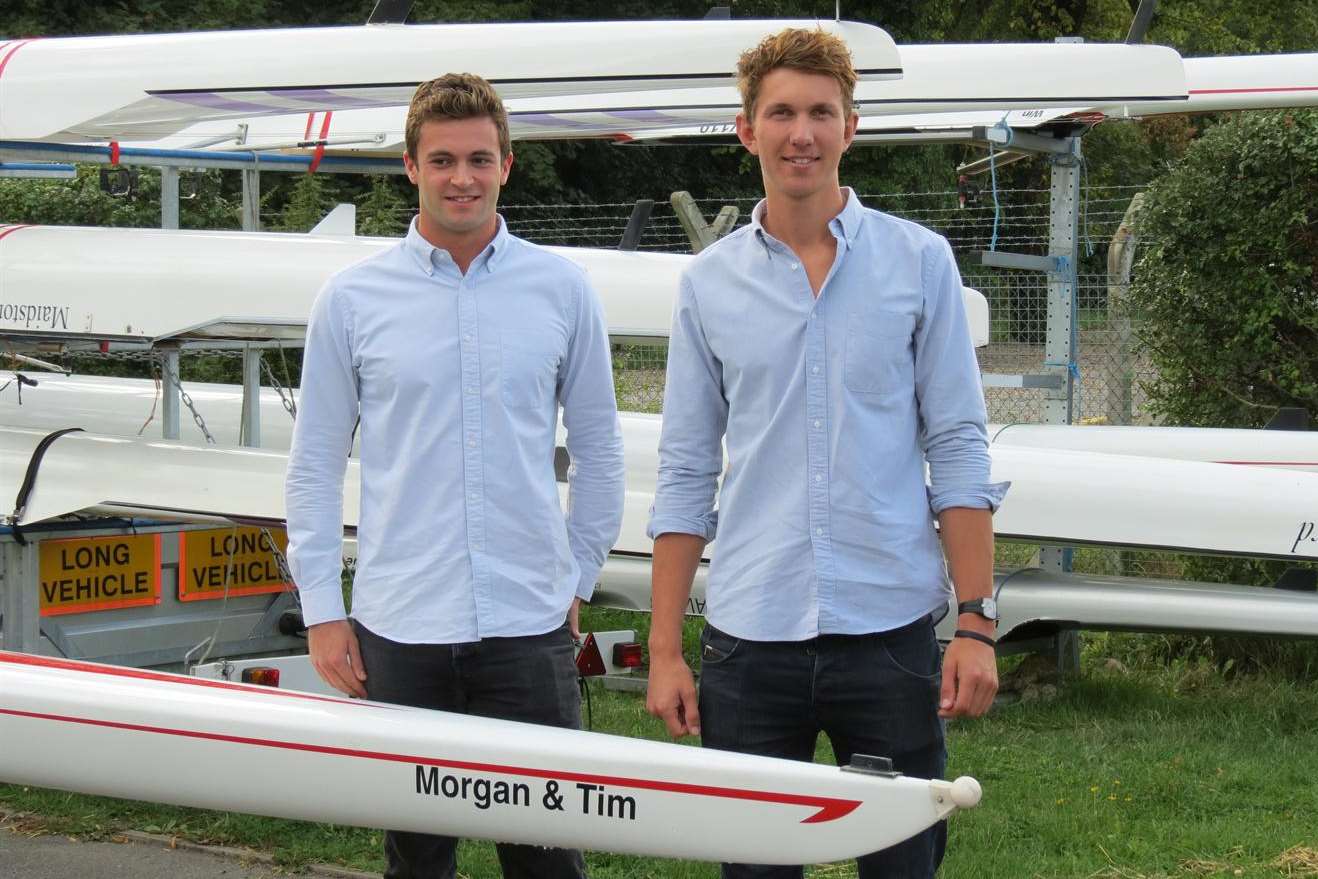 Morgan Heller and Tim Grant with the boat named in their honour