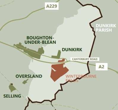 The location of the proposed Winterbourne Fields, earmarked for a plot near Dunkirk and Boughton