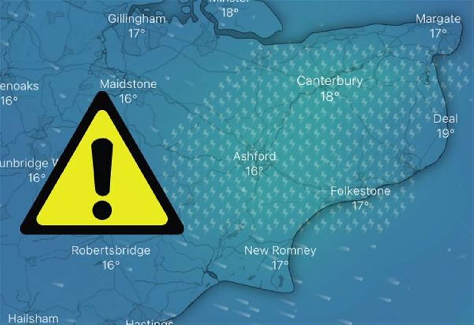 Yellow rain warning for Kent on Sunday