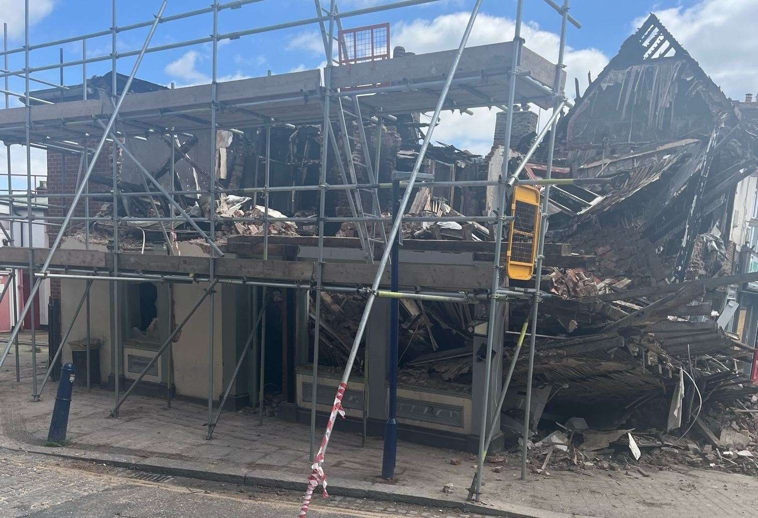 Scaffolding has been put up to prevent further collapse. Picture: Jack Kamenou