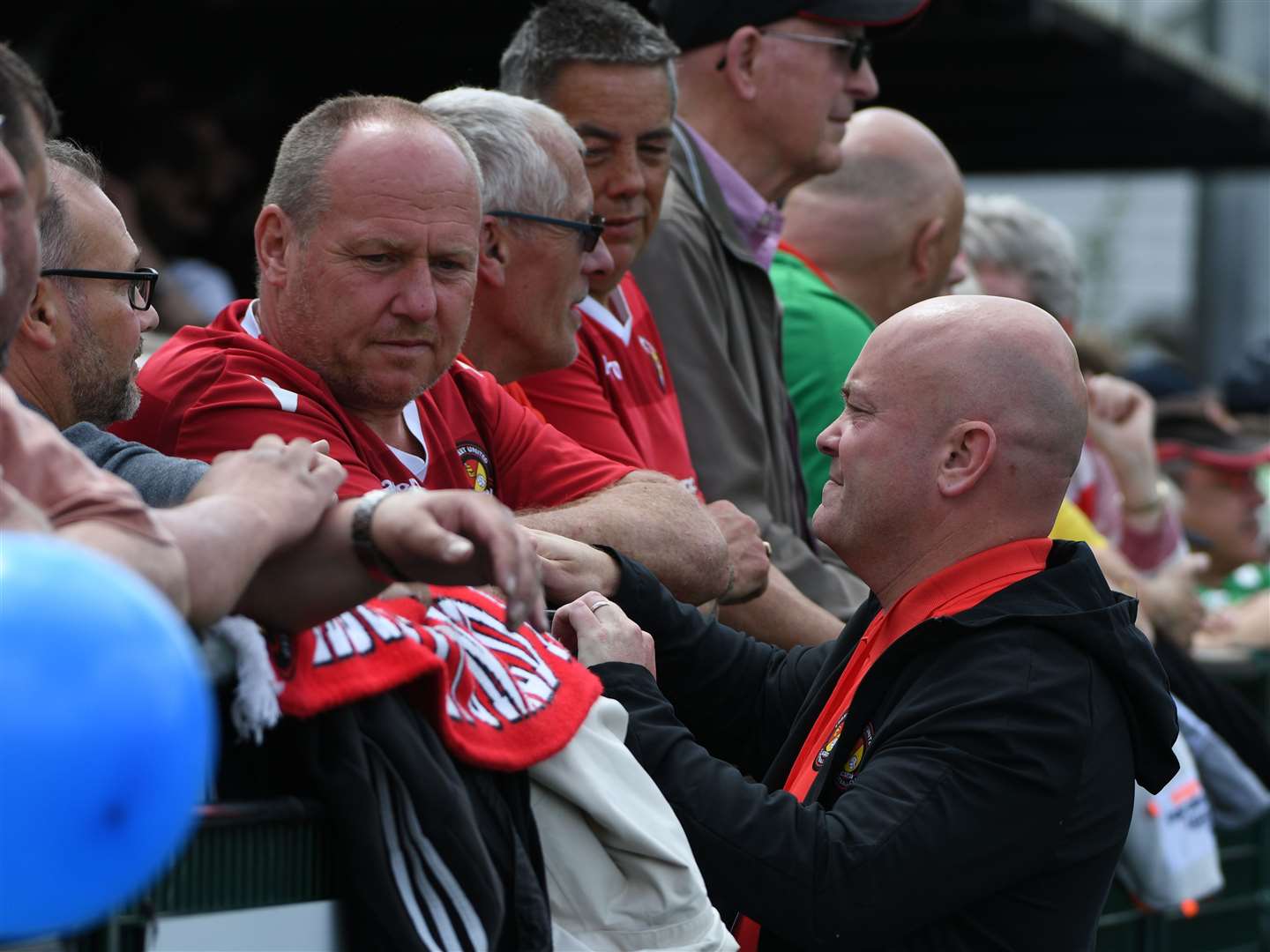 Ebbsfleet chief executive Damian Irvine - pictured talking to fans before last season's play-off final. Picture: Barry Goodwin