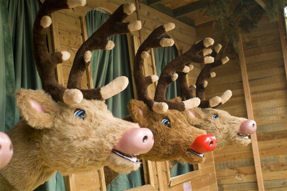 Singing reindeer entertain.