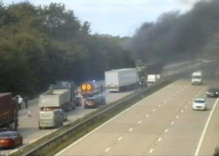The lorry fire on the M20. Picture: Highways England Crown Copyright