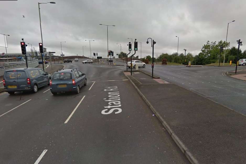 Traffic lights are not working on the Elwick Road/Station Road junction in Ashford. Picture: Google