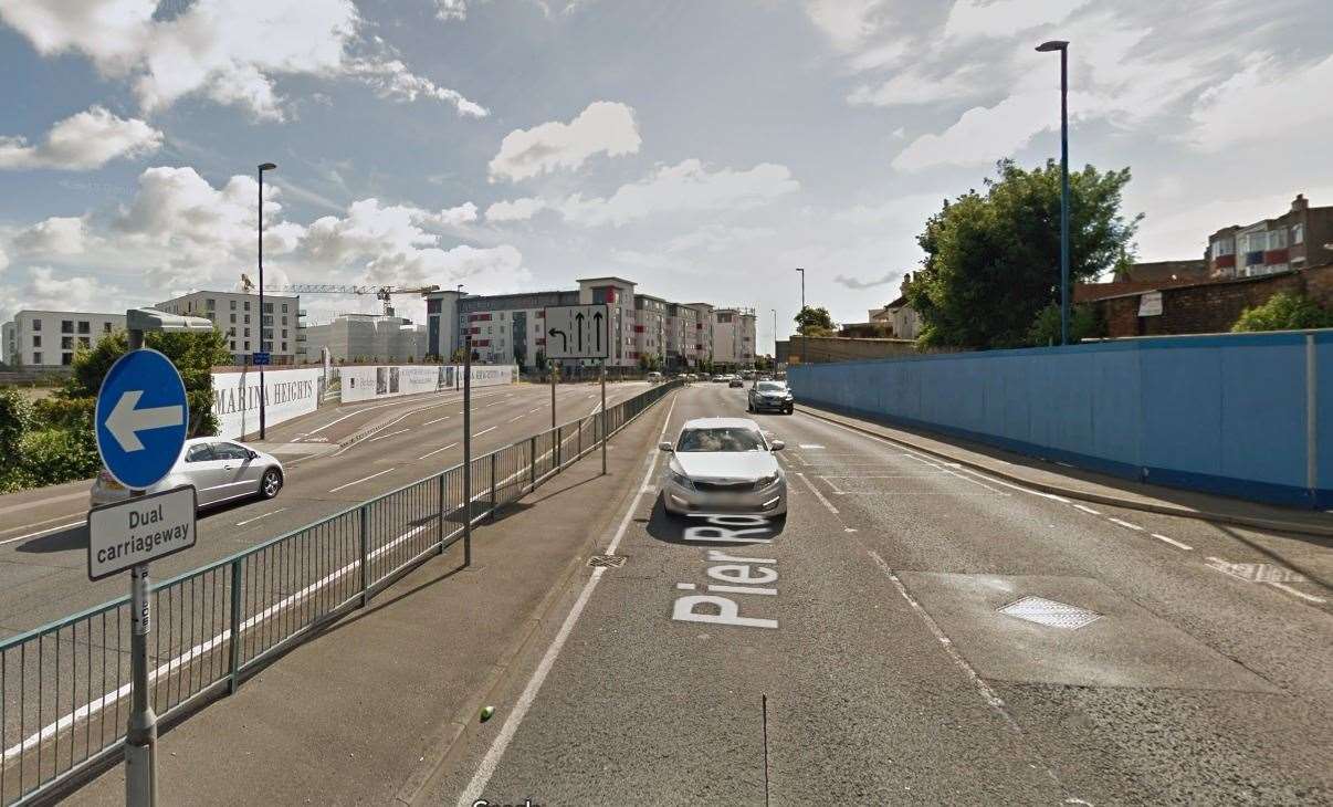 Google image from 2012 showing the wall and Gillingham Pier development before the hotel was built