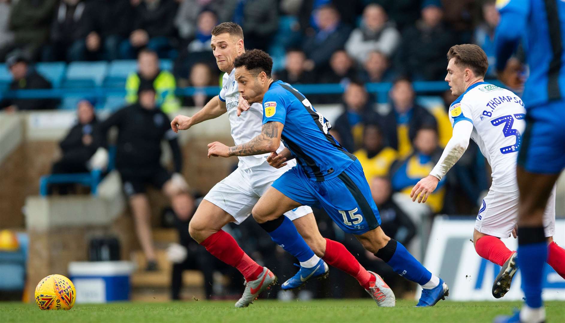 Ben Thompson (32) in action for Portsmouth against the Gills in 2018