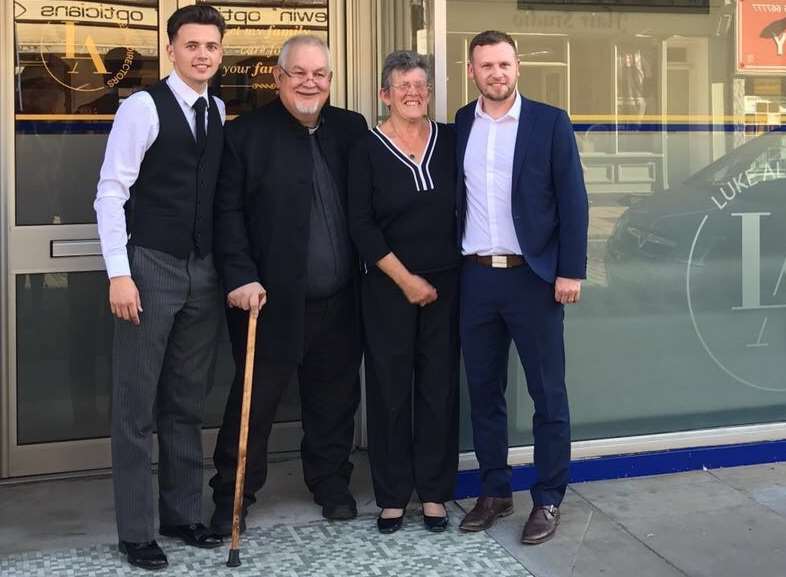 Luke Allum, left, with Paul Rush, Cathie Lewis and Matt Locker outside his new premises in Sheerness Broadway.